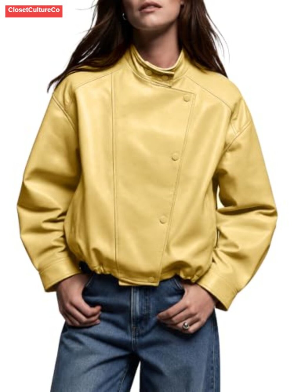 Oversized Faux Leather Motorcycle Jacket Cropped Moto Coat
